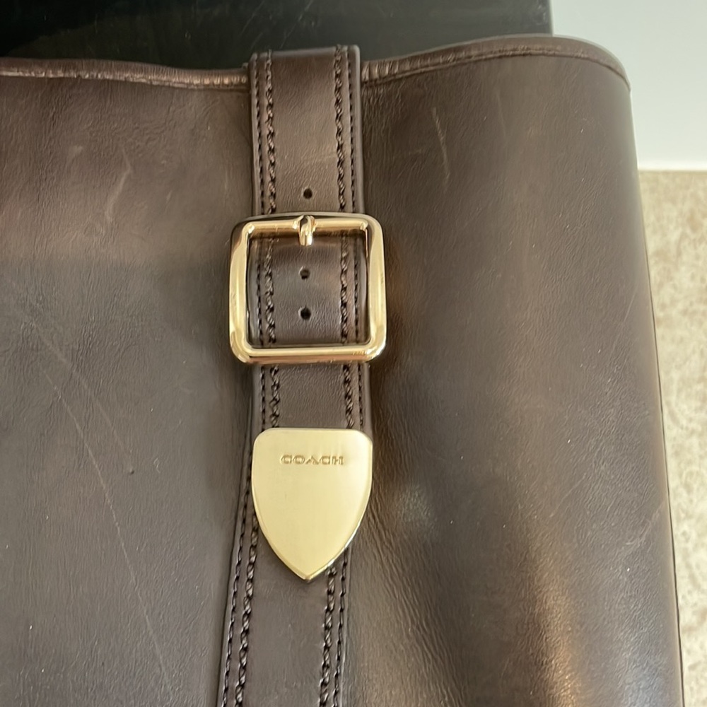 Coach Tall Leather Riding Boots - Dark Brown with Gold Buckle - Picture 3 of 10